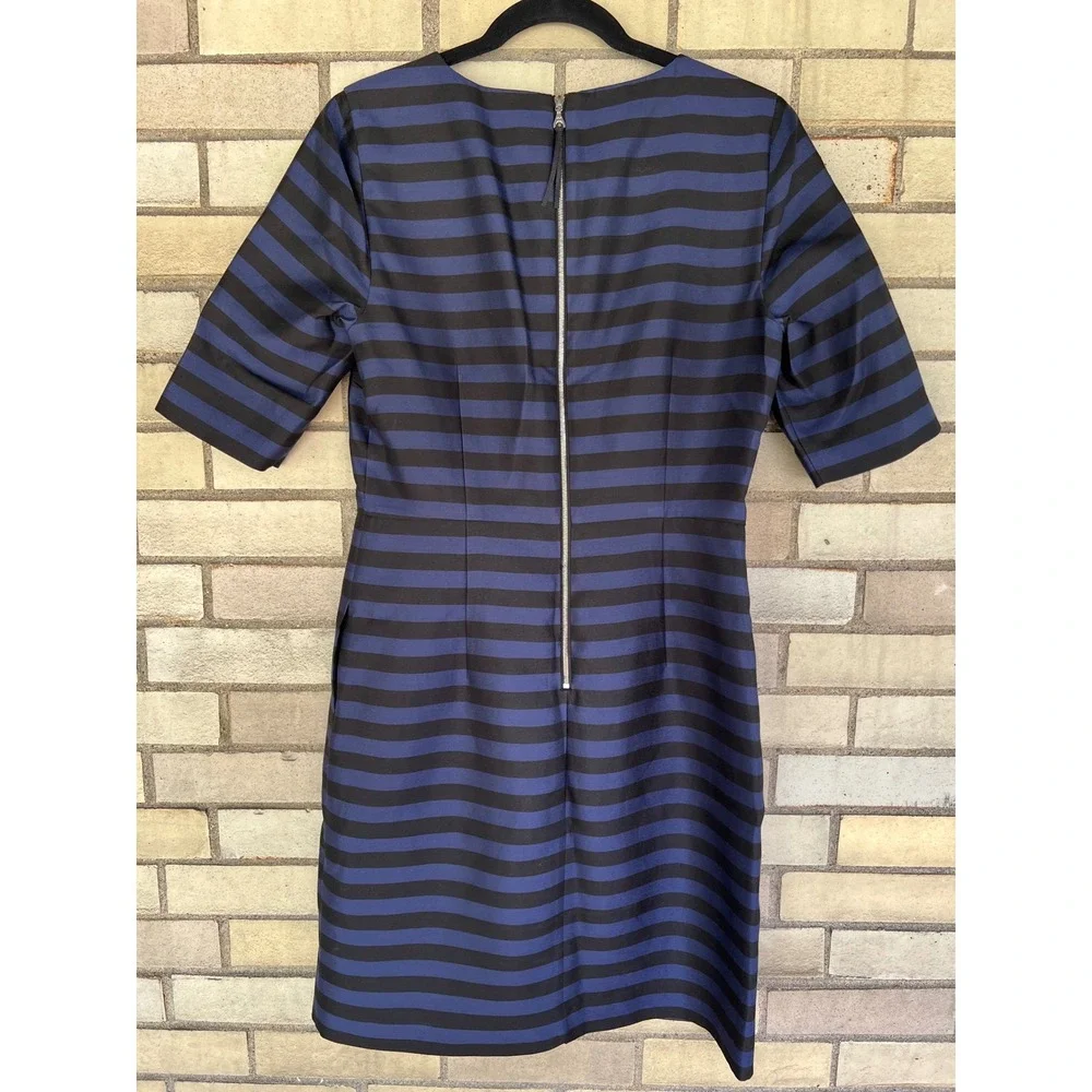 Canvas by Lands End Blue Black Striped Cotton Silk Sheath Dress Size Small 6 - Picture 5 of 7